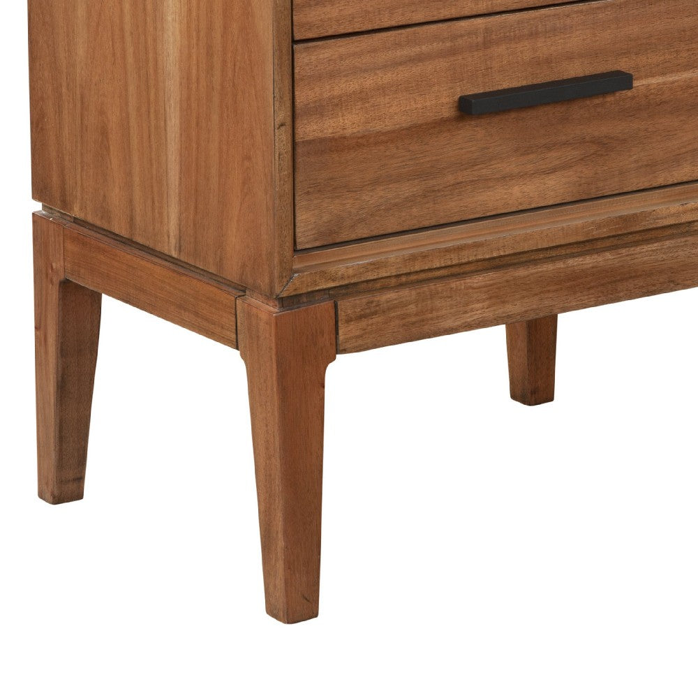 Benjara Nightstand with 2 Drawers And Wooden Frame, Brown