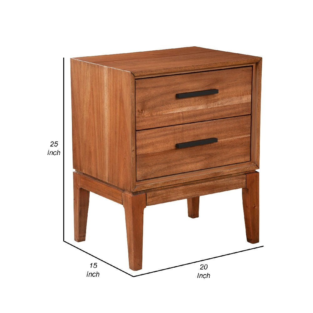 Benjara Nightstand with 2 Drawers And Wooden Frame, Brown