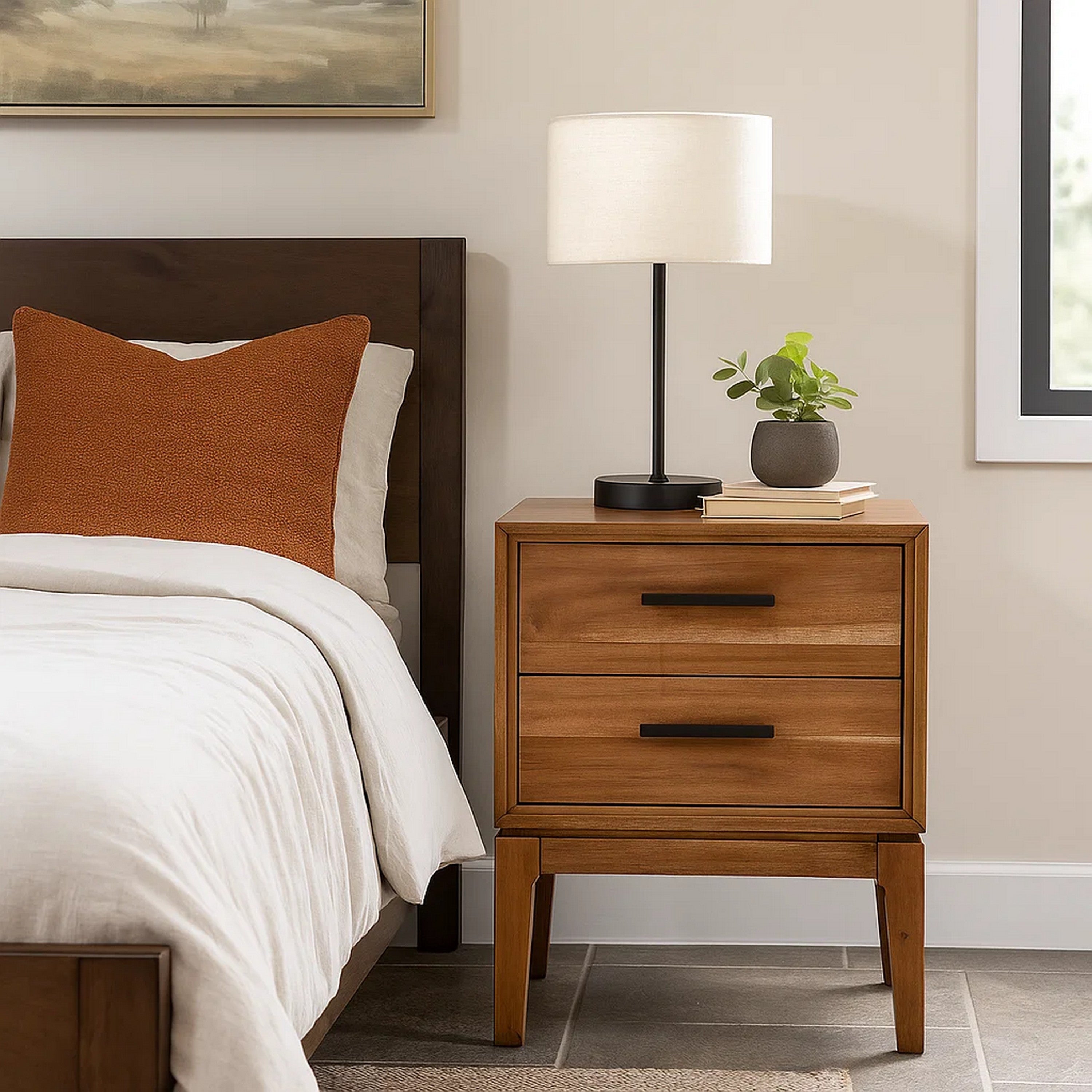 Benjara Nightstand with 2 Drawers And Wooden Frame, Brown