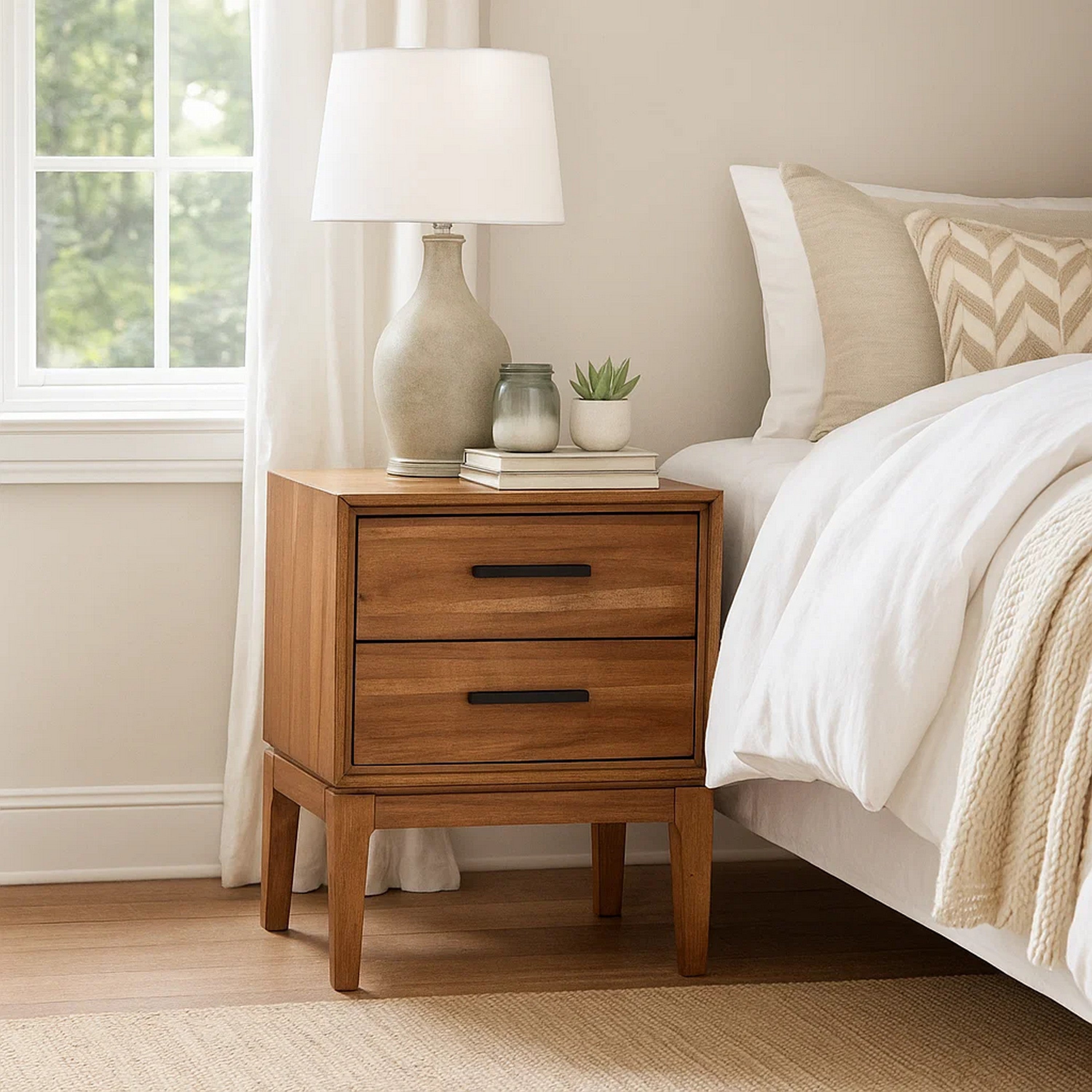 Benjara Nightstand with 2 Drawers And Wooden Frame, Brown