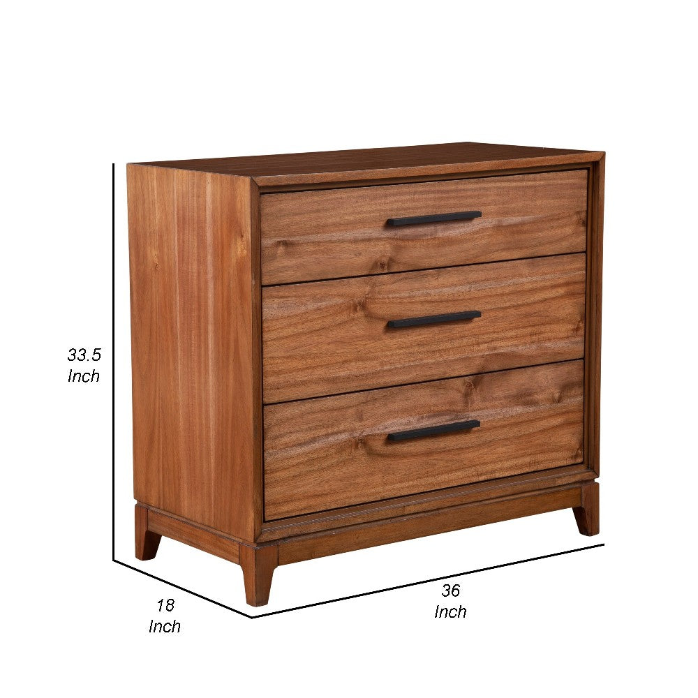 Benjara Chest with 3 Drawers And Wooden Frame, Brown