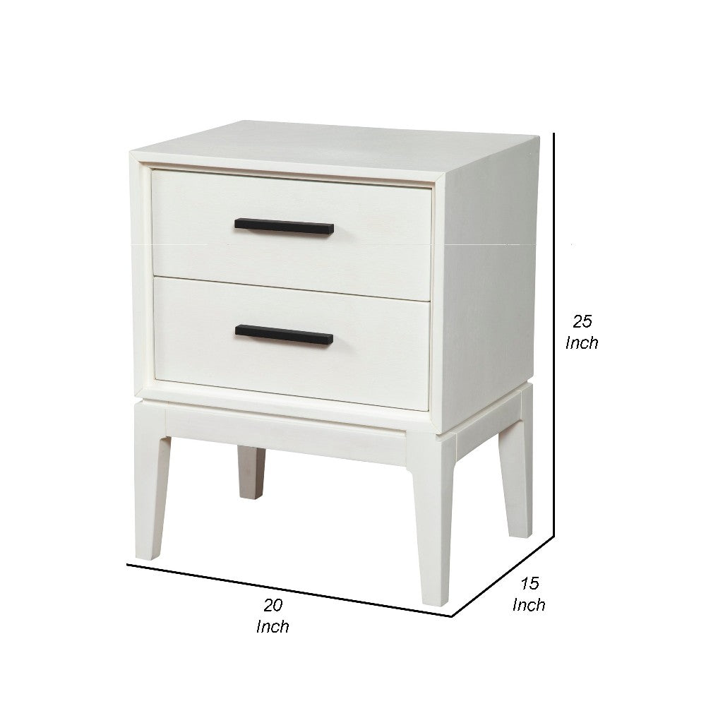 Benjara Nightstand with 2 Drawers And Wooden Frame, Off White