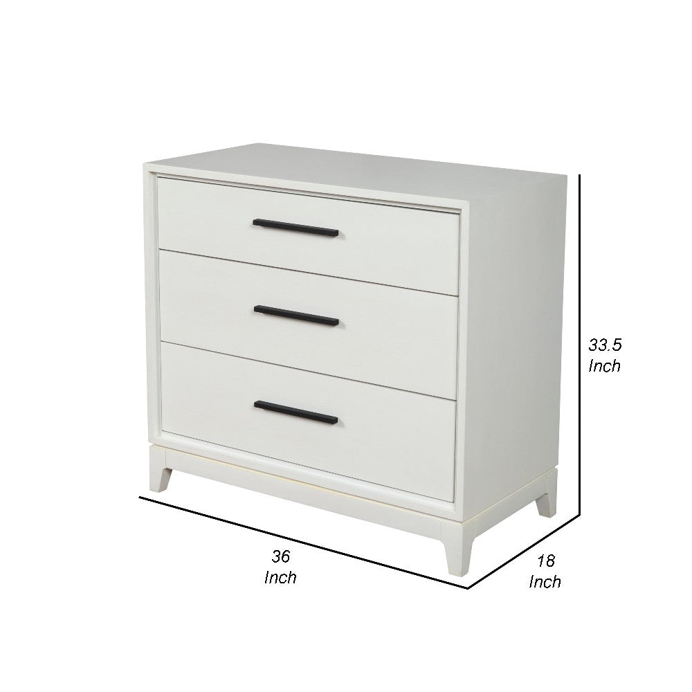 Benjara Chest with 3 Drawers And Wooden Frame, Off White