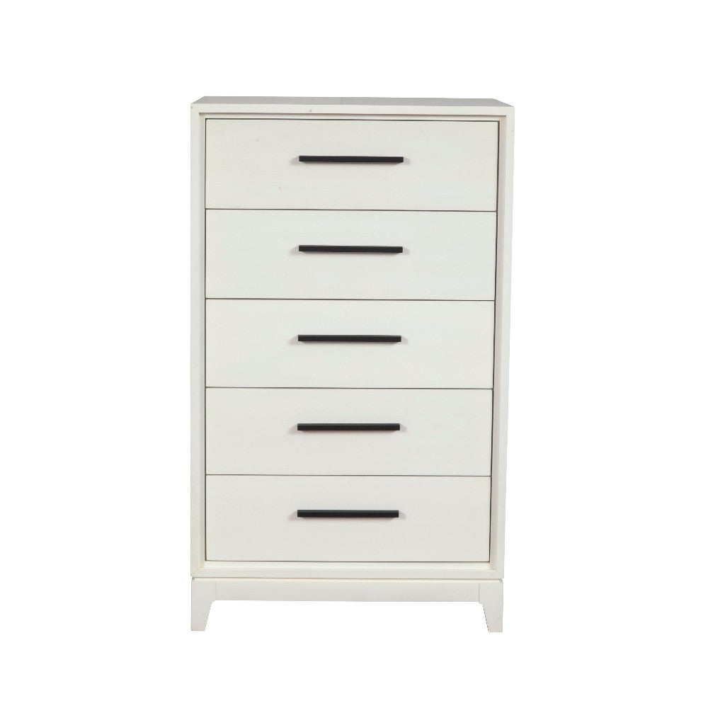 Benjara Chest with 5 Drawers And Wooden Frame, Off White