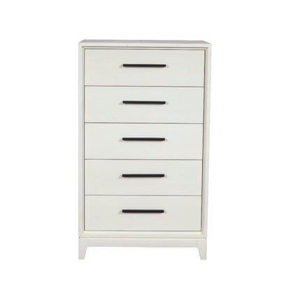 Benjara Chest with 5 Drawers And Wooden Frame, Off White