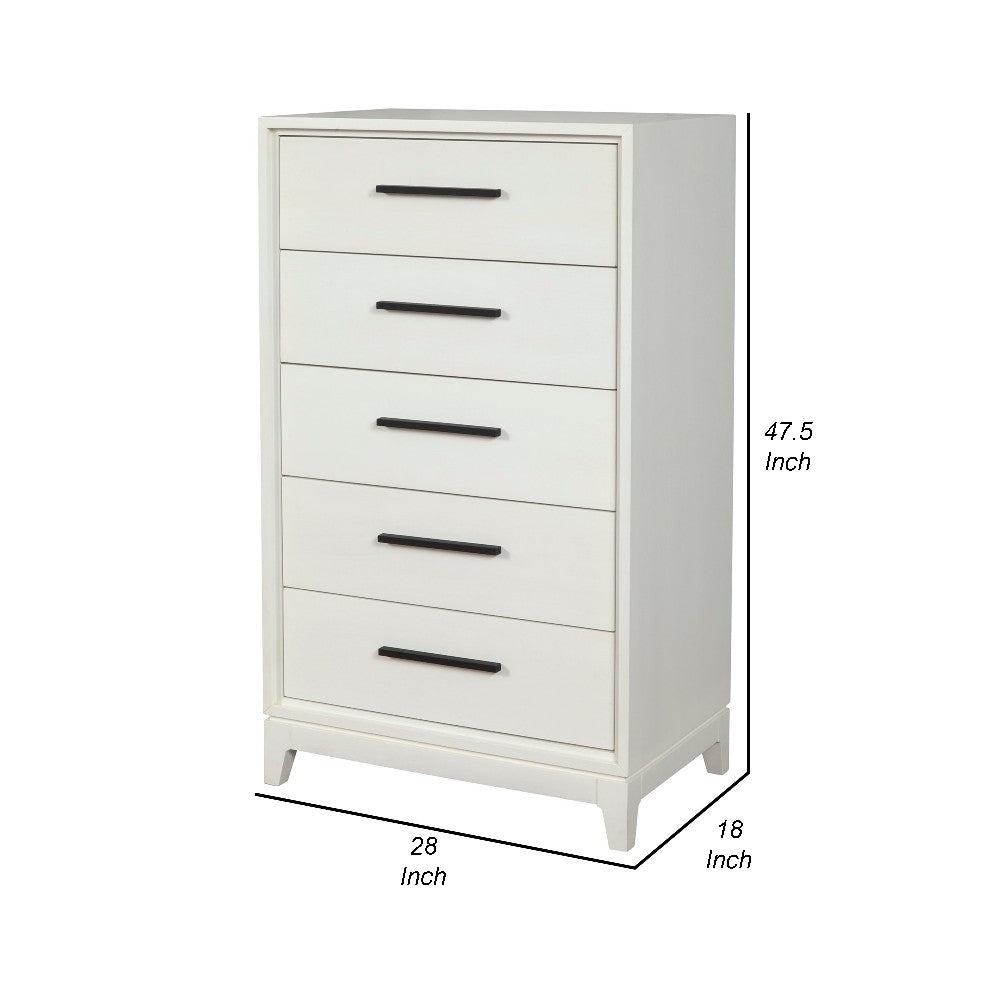 Benjara Chest with 5 Drawers And Wooden Frame, Off White