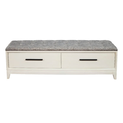 Benjara Bench with Fabric Padded Seat And 2 Drawers, Off White