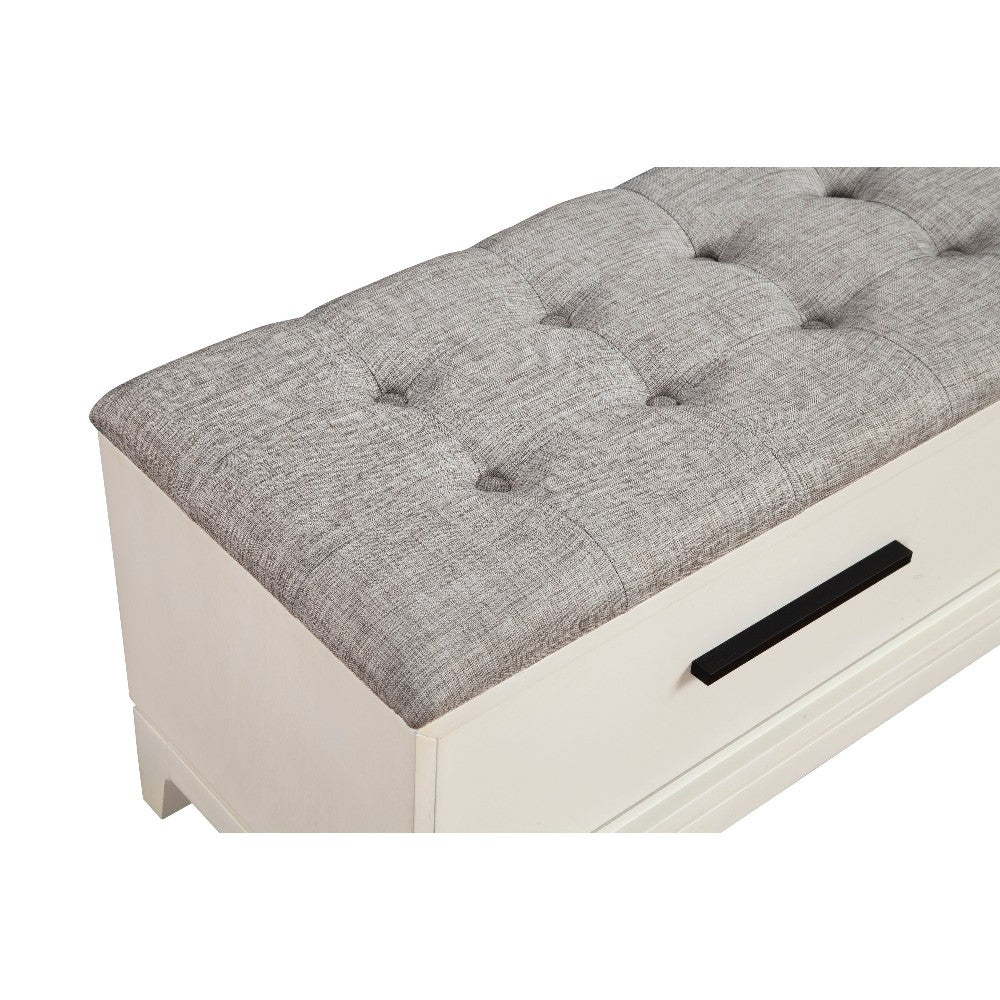 Benjara Bench with Fabric Padded Seat And 2 Drawers, Off White