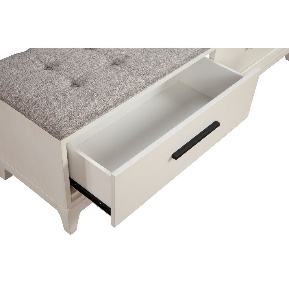 Benjara Bench with Fabric Padded Seat And 2 Drawers, Off White