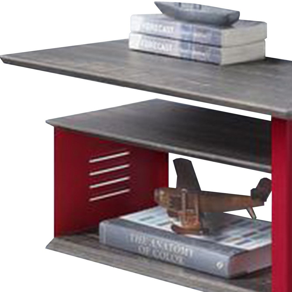 Benjara Accent Table with Metal Cargo Style And 3 Caster Wheels, Red