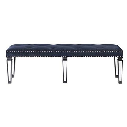 Benjara Bench with Button Tufting And Mirror Tapered Legs, Blue