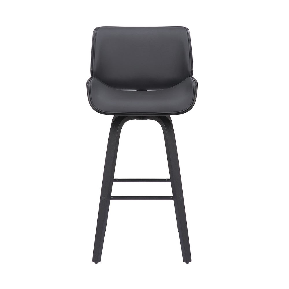 Benjara 30 Inch Bar Stool with Curved Padded Back And Seat, Gray
