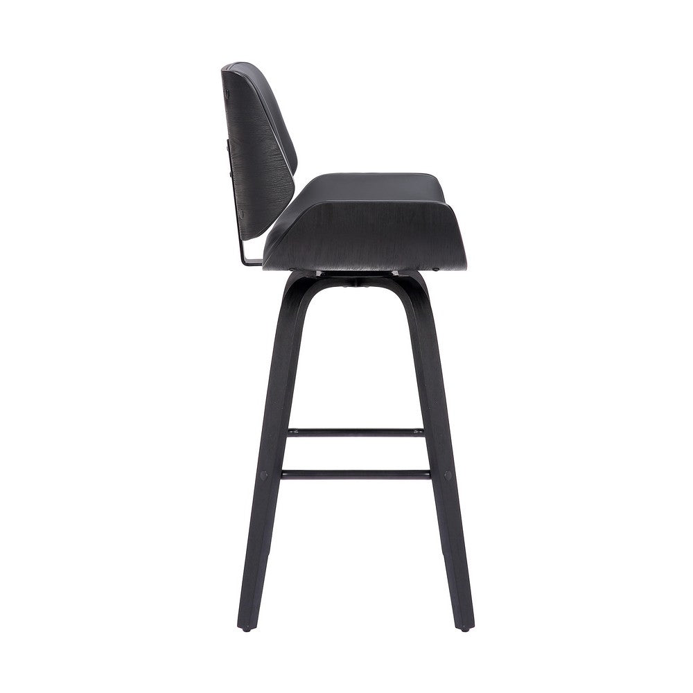 Benjara 30 Inch Bar Stool with Curved Padded Back And Seat, Gray