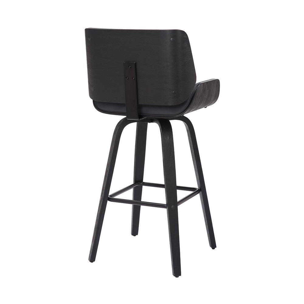 Benjara 30 Inch Bar Stool with Curved Padded Back And Seat, Gray
