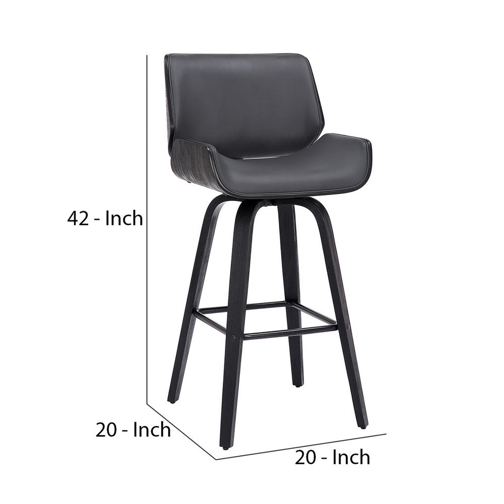 Benjara 30 Inch Bar Stool with Curved Padded Back And Seat, Gray