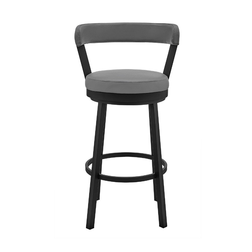 Benjara Swivel Counter Barstool with Curved Open Back And Metal Legs, Light Gray