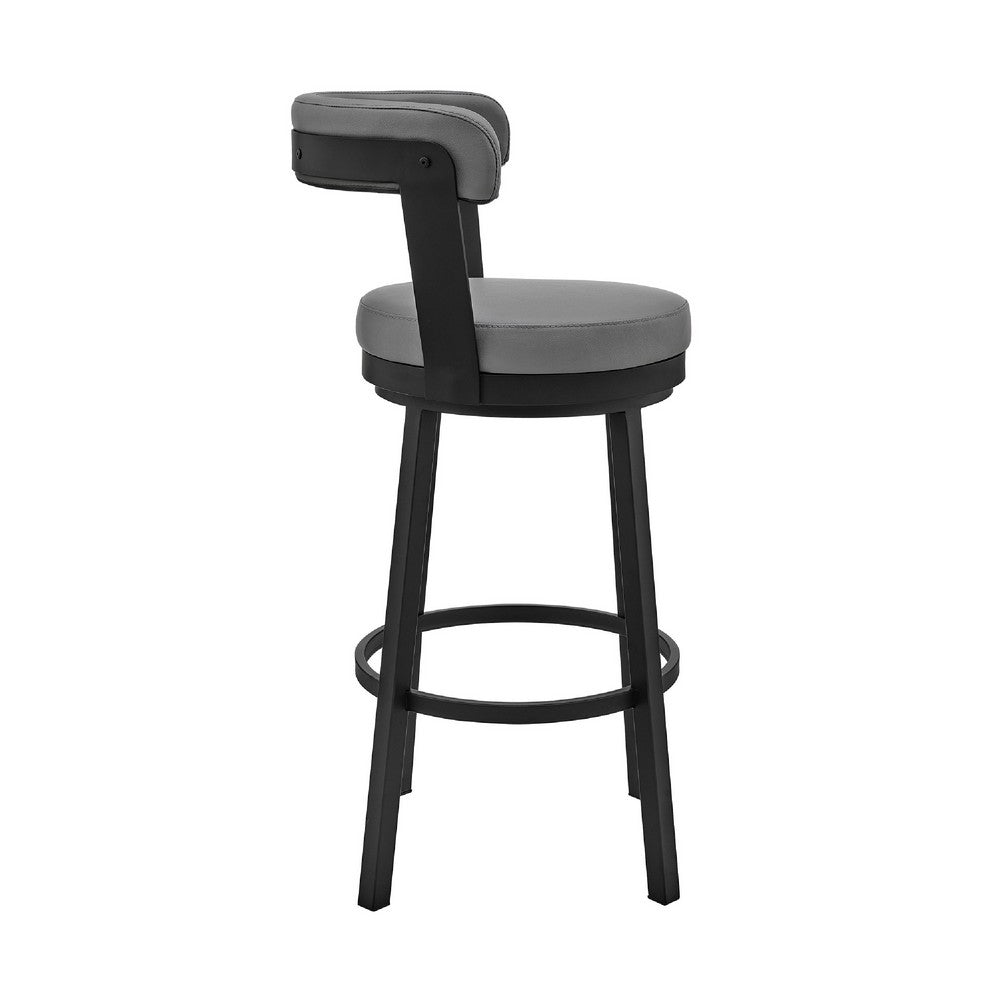 Benjara Swivel Counter Barstool with Curved Open Back And Metal Legs, Light Gray