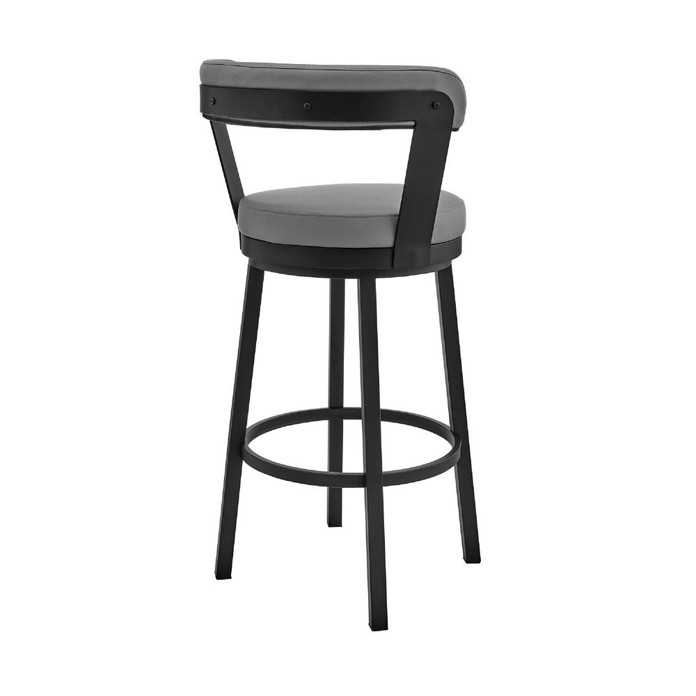 Benjara Swivel Counter Barstool with Curved Open Back And Metal Legs, Light Gray