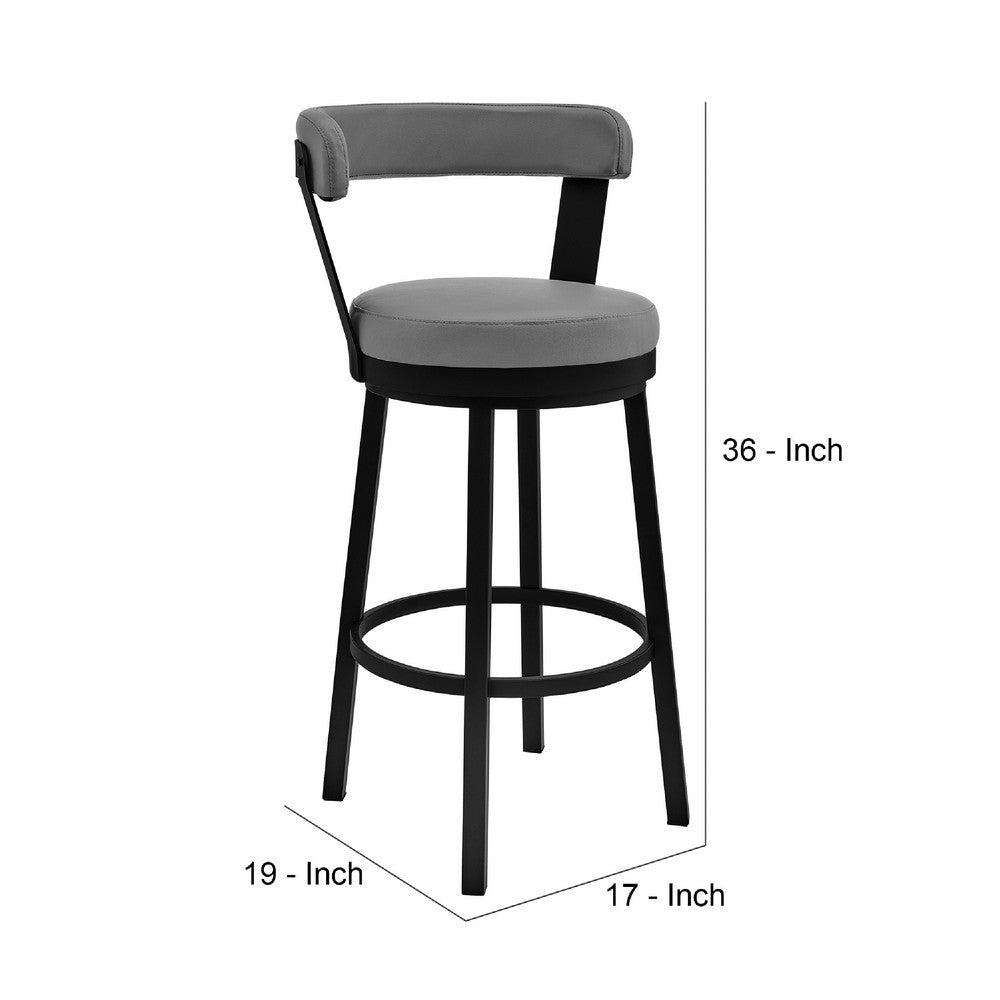 Benjara Swivel Counter Barstool with Curved Open Back And Metal Legs, Light Gray