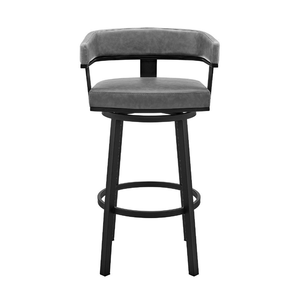 Benjara Swivel Counter Barstool with Curved Open Back And Metal Legs, Black And Gray