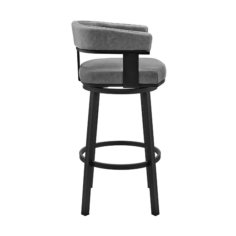 Benjara Swivel Counter Barstool with Curved Open Back And Metal Legs, Black And Gray