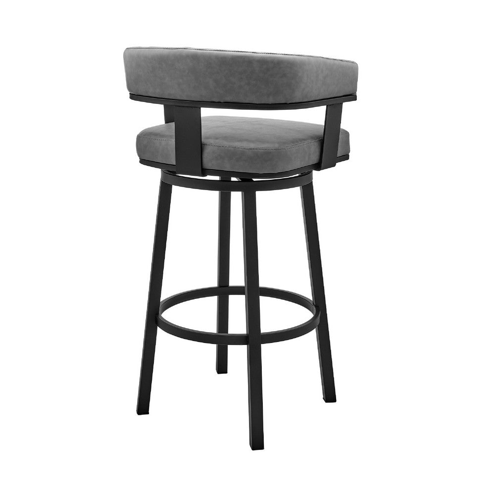 Benjara Swivel Counter Barstool with Curved Open Back And Metal Legs, Black And Gray