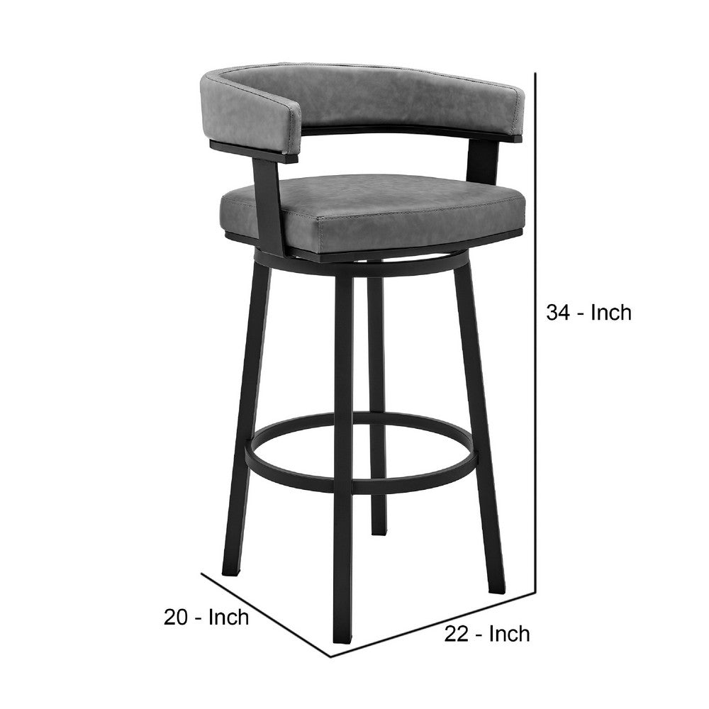 Benjara Swivel Counter Barstool with Curved Open Back And Metal Legs, Black And Gray