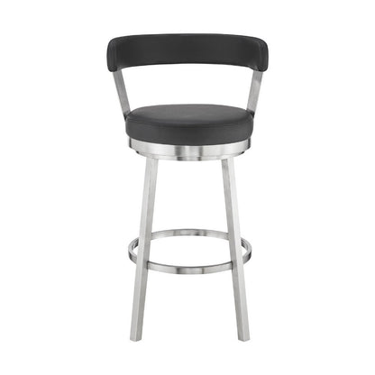 Benjara Swivel Counter Barstool with Curved Open Back And Metal Legs, Black And Silver