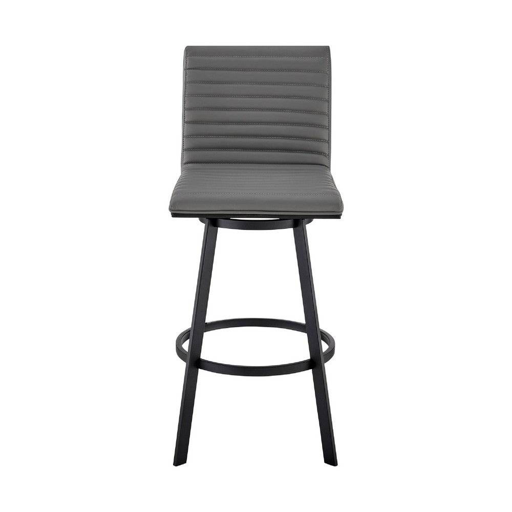 Benjara Swivel Barstool with Horizontal Channel Stitching, Black And Gray