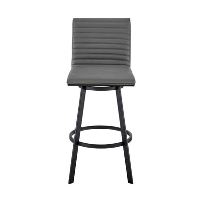 Benjara Swivel Barstool with Horizontal Channel Stitching, Black And Gray
