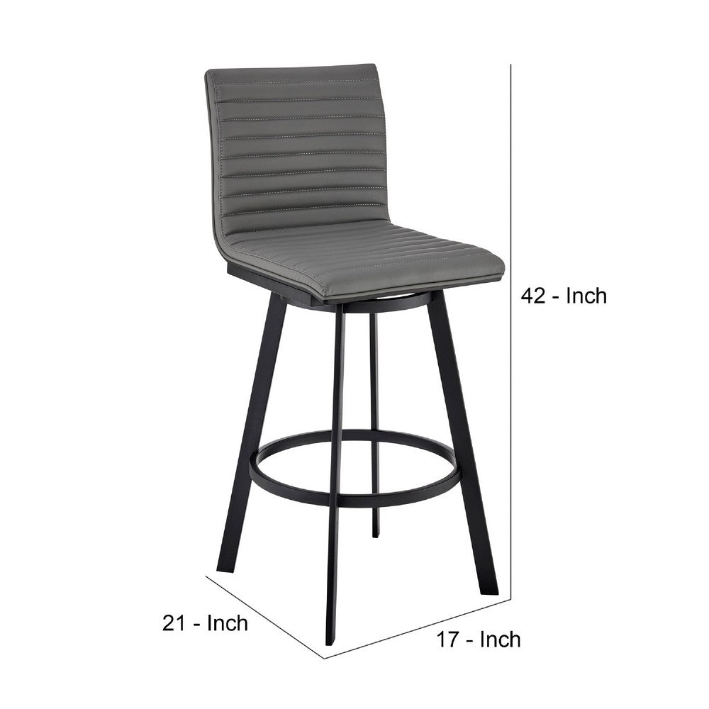 Benjara Swivel Barstool with Horizontal Channel Stitching, Black And Gray