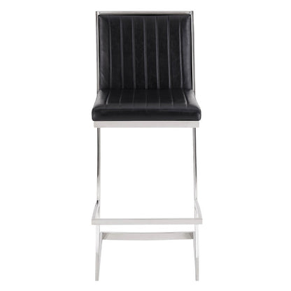 Benjara Barstool with Channel Stitching And Angled Cantilever Base, Black And Silver