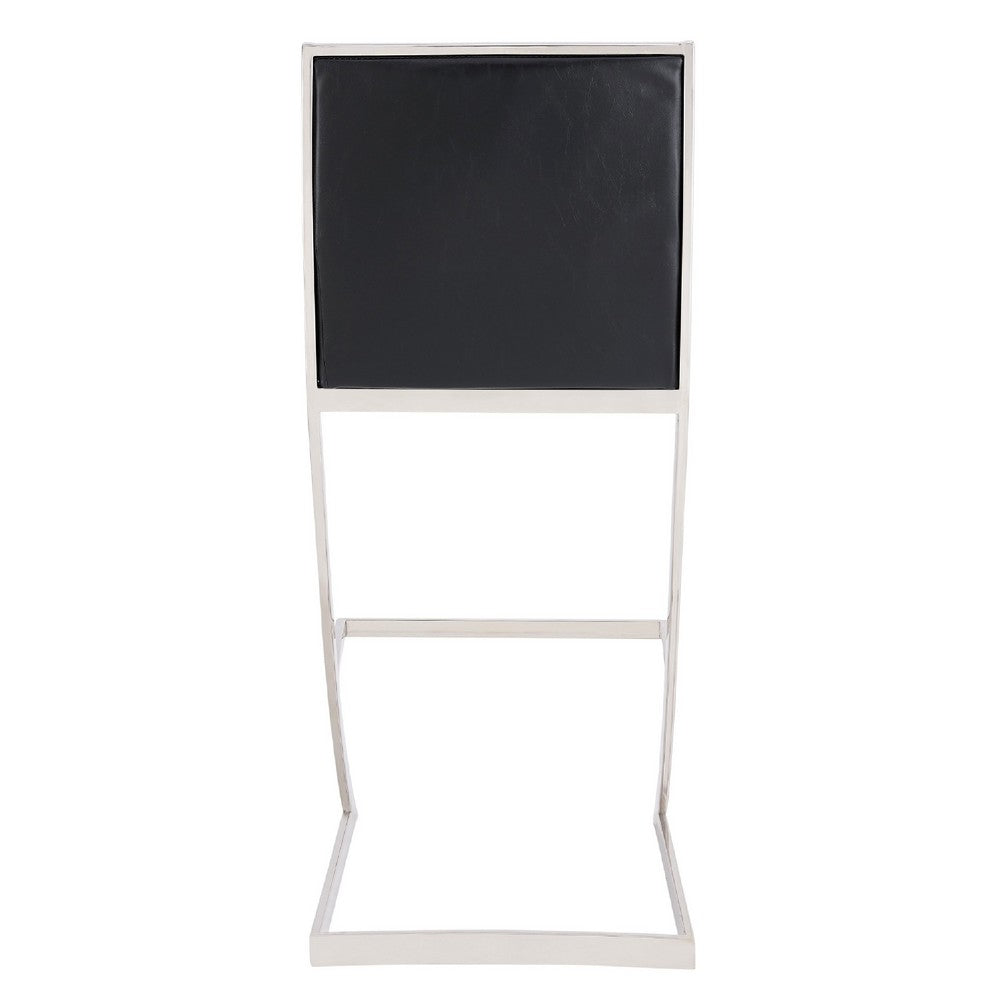 Benjara Barstool with Channel Stitching And Angled Cantilever Base, Black And Silver