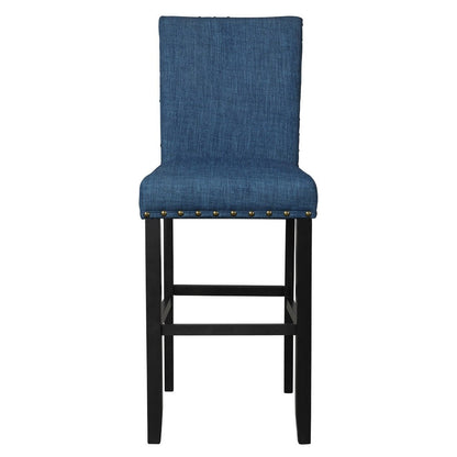 Benjara Bar Chair with Fabric Seat And Nailhead Trim, Set of 2, Blue