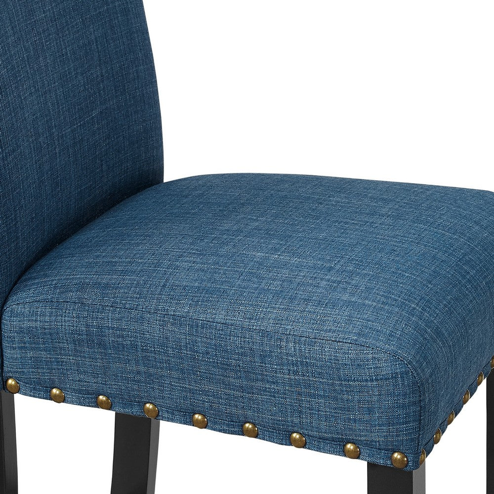 Benjara Bar Chair with Fabric Seat And Nailhead Trim, Set of 2, Blue