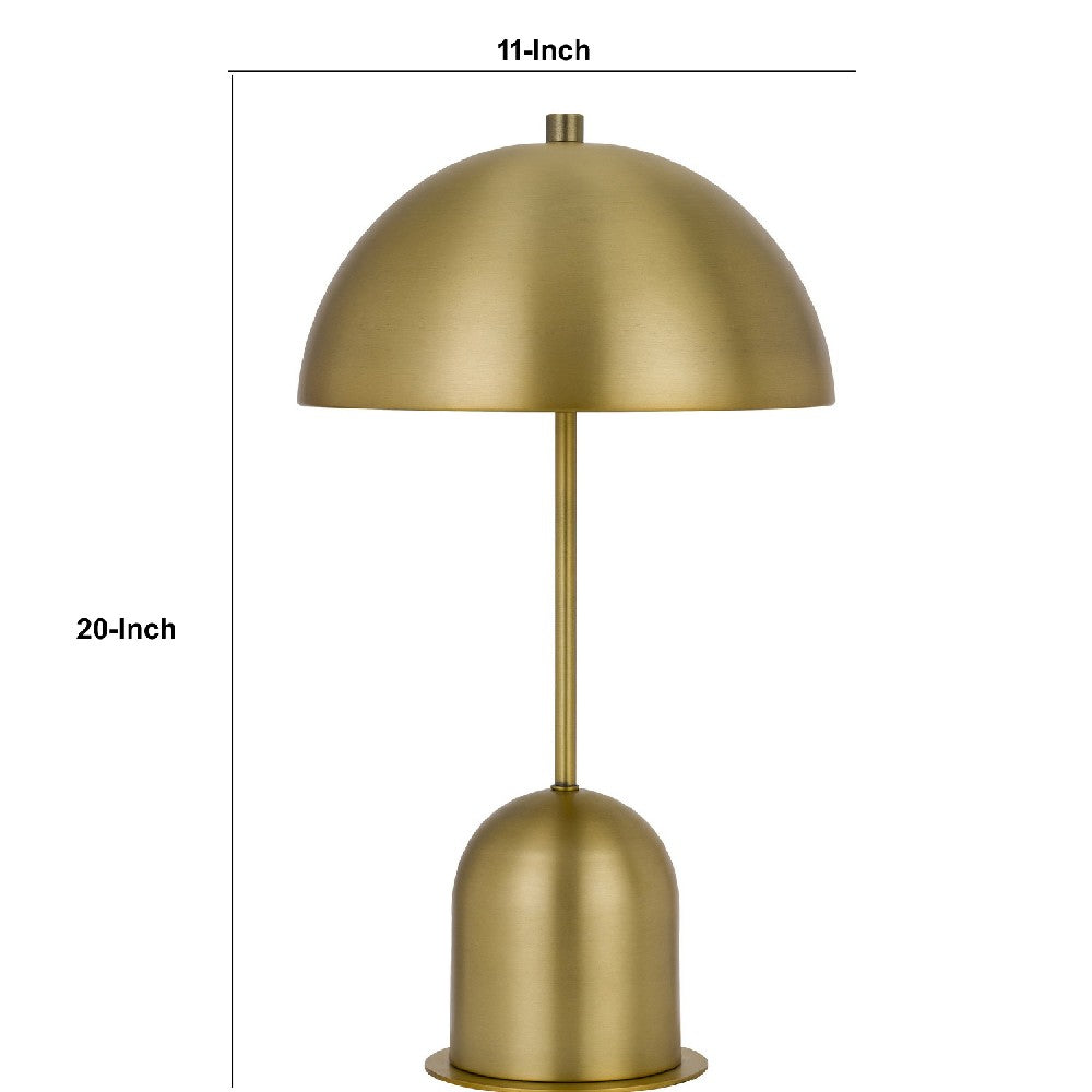 Benjara 20 Inch Metal Accent Table Lamp with Dome Shade, Brass
