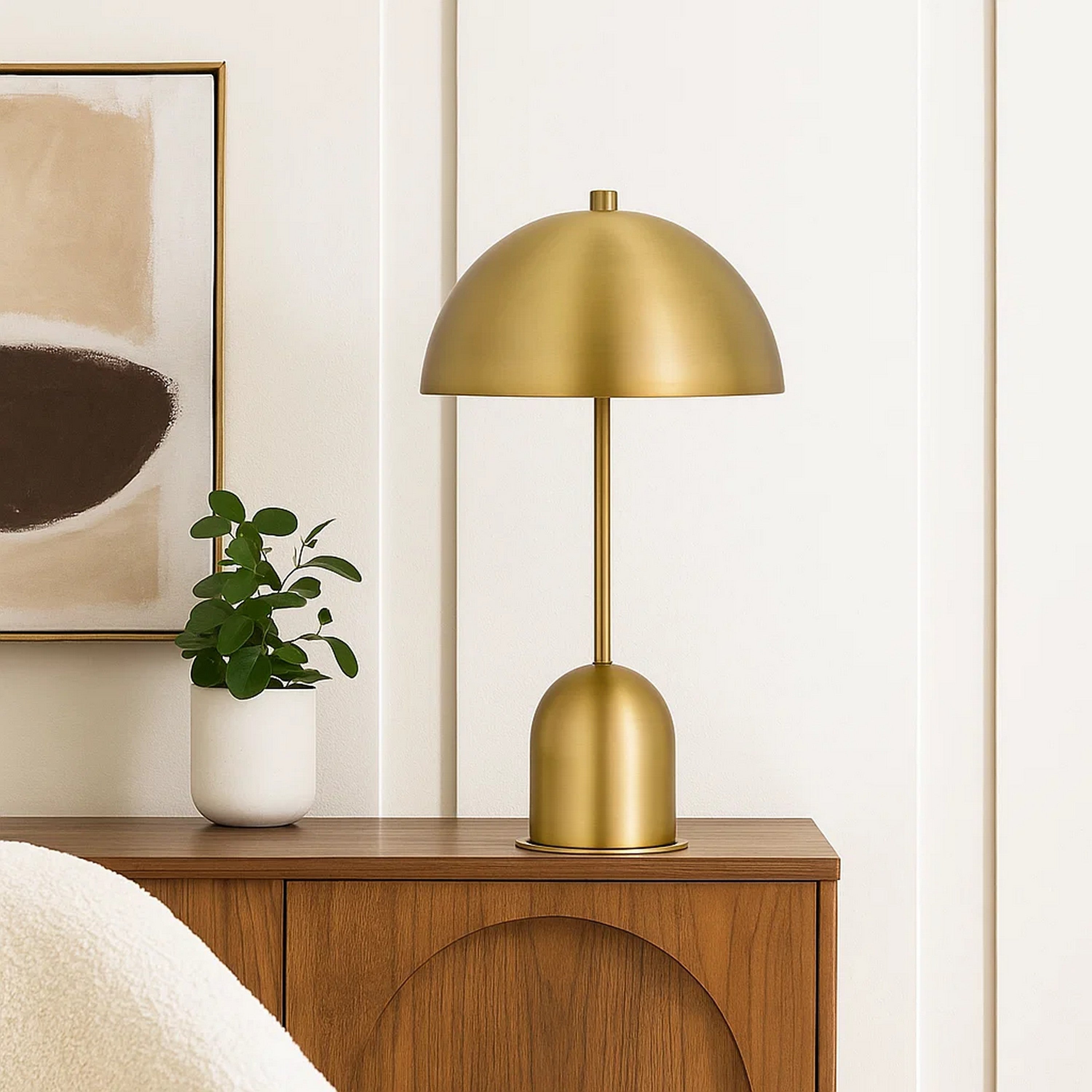 Benjara 20 Inch Metal Accent Table Lamp with Dome Shade, Brass