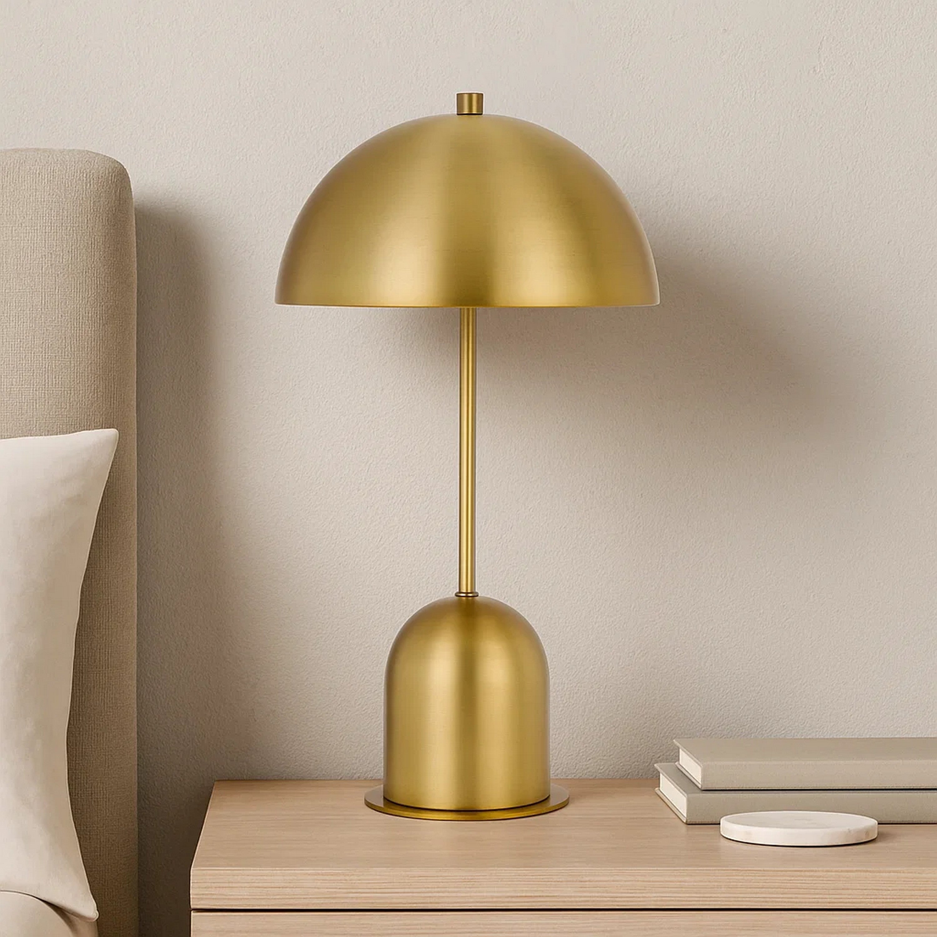 Benjara 20 Inch Metal Accent Table Lamp with Dome Shade, Brass