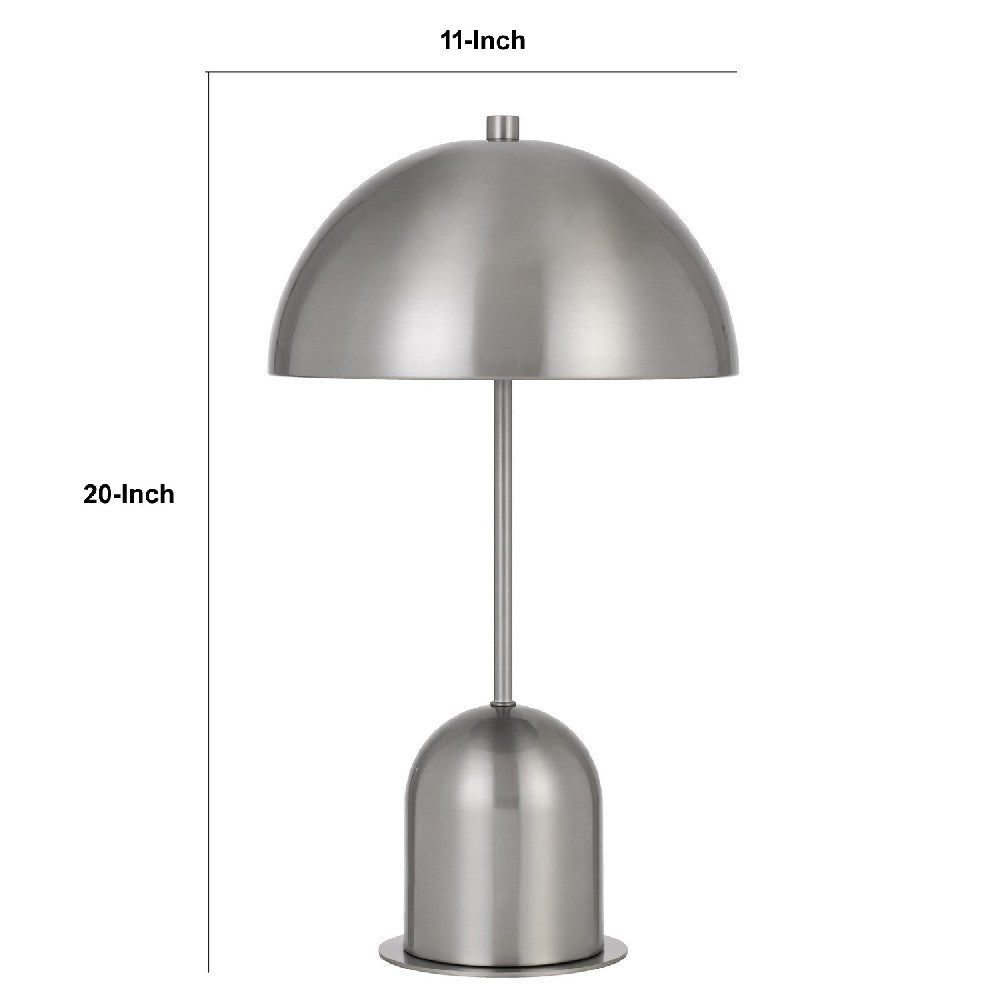 Benjara 20 Inch Metal Accent Table Lamp with Dome Shade, Silver