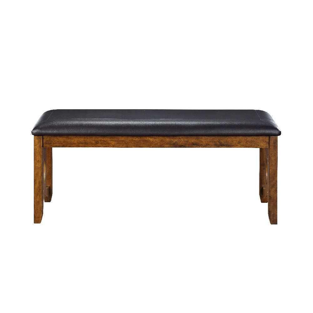 Benjara Gary 46 Inch Wood Bench with Leatherette Seat, Brown