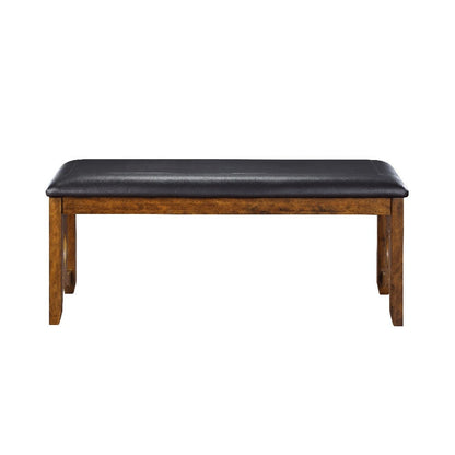 Benjara Gary 46 Inch Wood Bench with Leatherette Seat, Brown