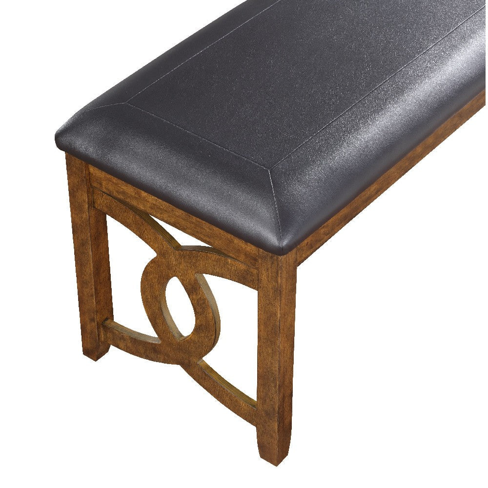 Benjara Gary 46 Inch Wood Bench with Leatherette Seat, Brown