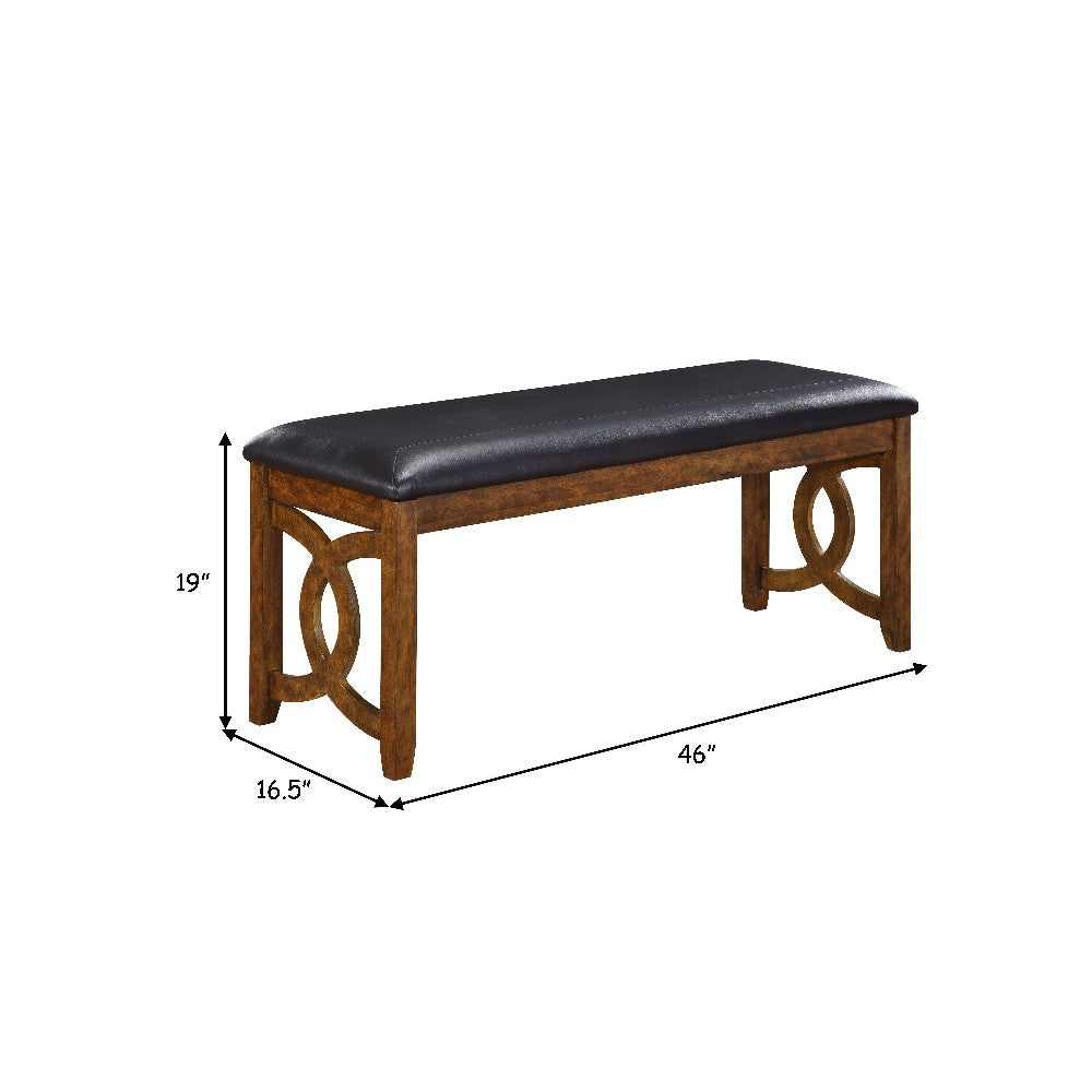 Benjara Gary 46 Inch Wood Bench with Leatherette Seat, Brown