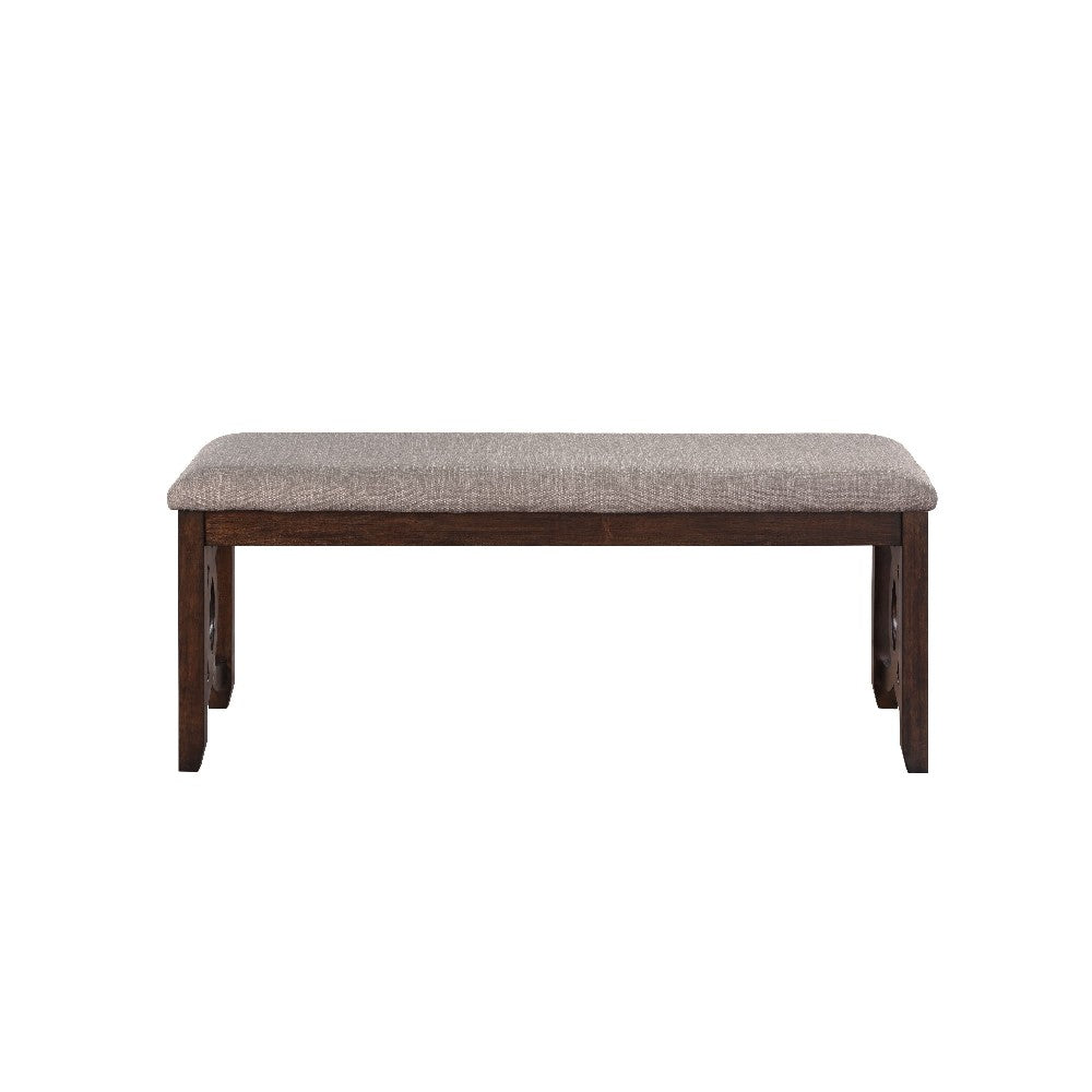 Benjara Gary 46 Inch Wood Bench with Fabric Seat, Cherry Brown