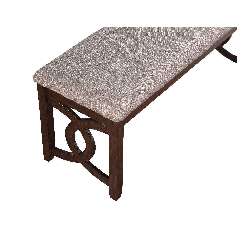 Benjara Gary 46 Inch Wood Bench with Fabric Seat, Cherry Brown