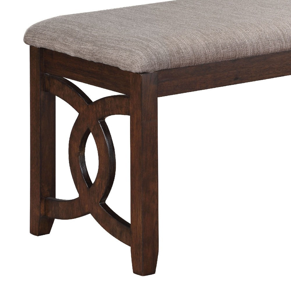 Benjara Gary 46 Inch Wood Bench with Fabric Seat, Cherry Brown