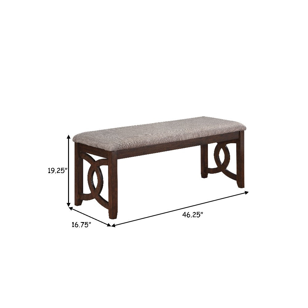 Benjara Gary 46 Inch Wood Bench with Fabric Seat, Cherry Brown
