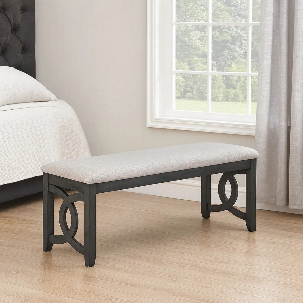 Benjara Gary 46 Inch Wood Bench, Fabric Seat, Ebony Brown