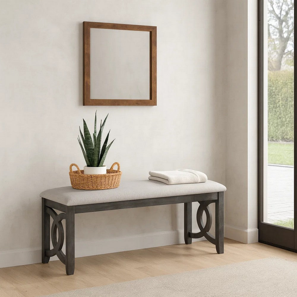 Benjara Gary 46 Inch Wood Bench, Fabric Seat, Ebony Brown