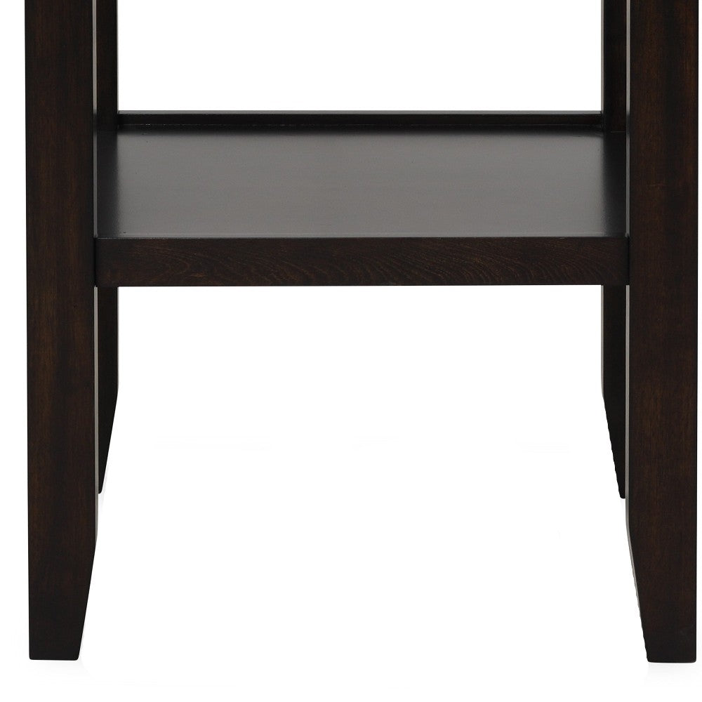 Benjara Kate 42 Inch Round Counter Table, Faux Marble Top, White, Espresso
